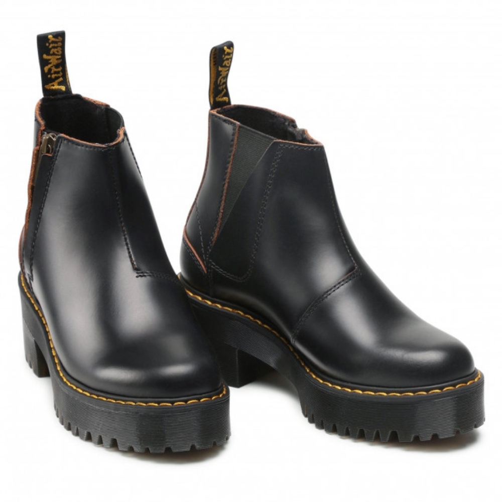 Dr. Martens Rometty Chelsea Boot Womens Quad Platform Black Smooth Leather New - Picture 3 of 14